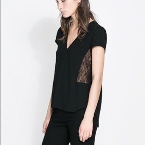 Zara side lace black blouse